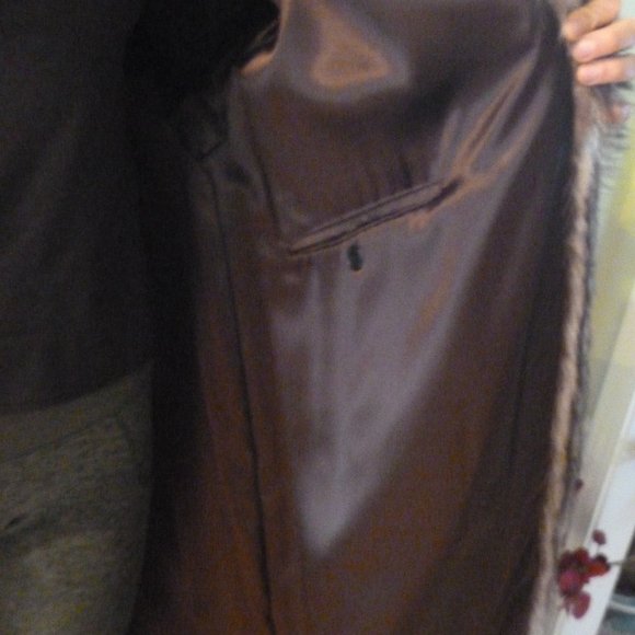 Long Racoon Real Fur Long Coat L Women Brown Gray USA Slit Ear Muffs Set - Picture 15 of 15